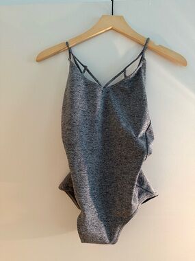 Washed Heather Gray Strappy One-Piece Dance Leotard Bodysuit